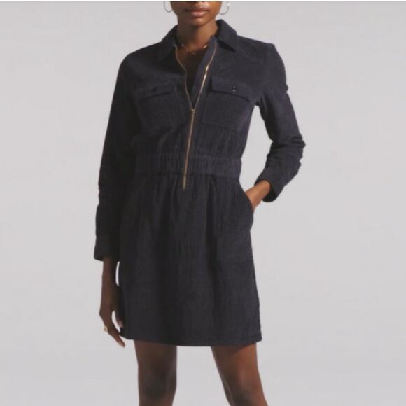 J. Crew Dresses & Skirts - NWT J. Crew Corduroy Cinched Dress Size 6 Gray Mini Utility Long Sleeve Casual